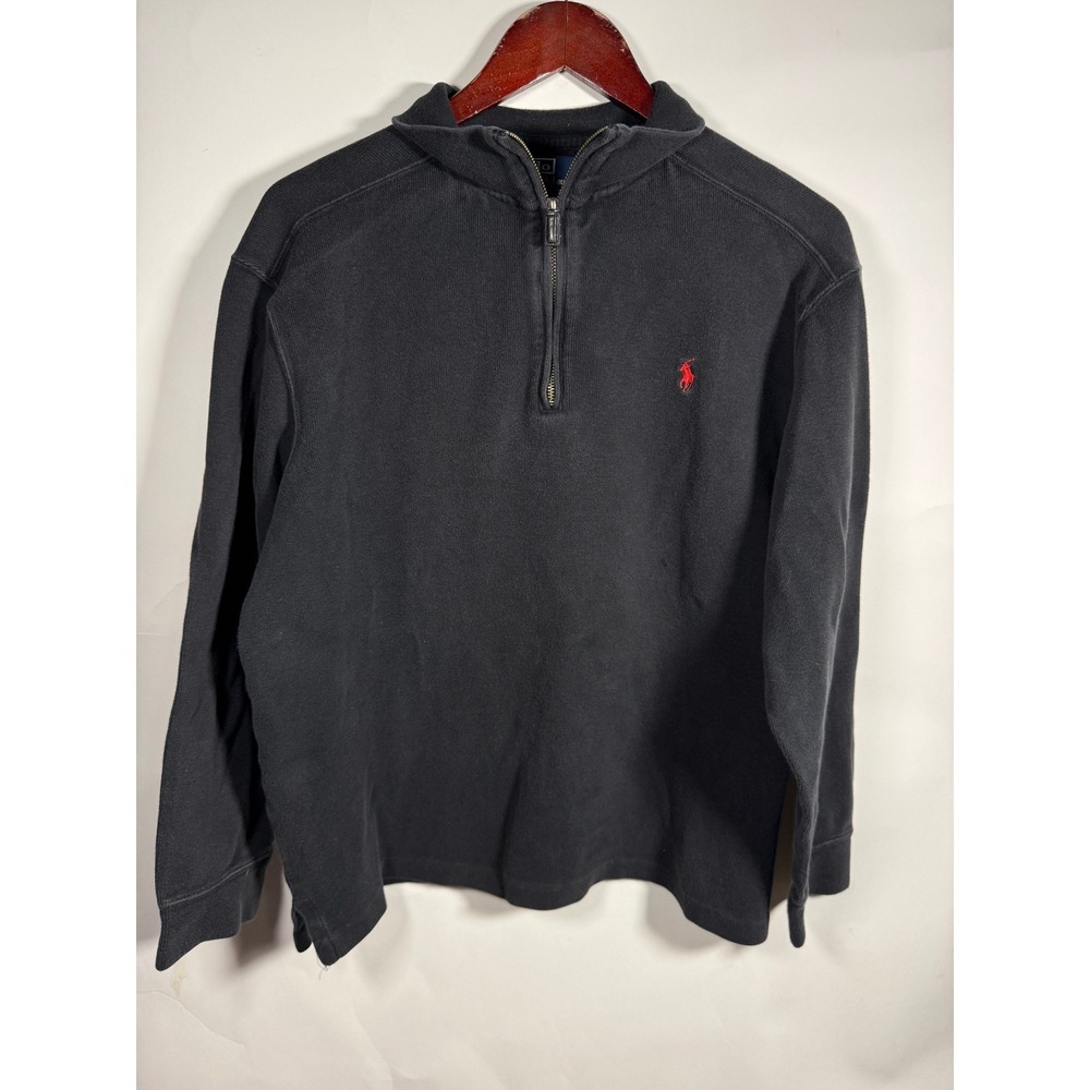 Polo Ralph Lauren Mens Large Black Quarter Zip Pullover Cotton Knit‎ Pony Logo